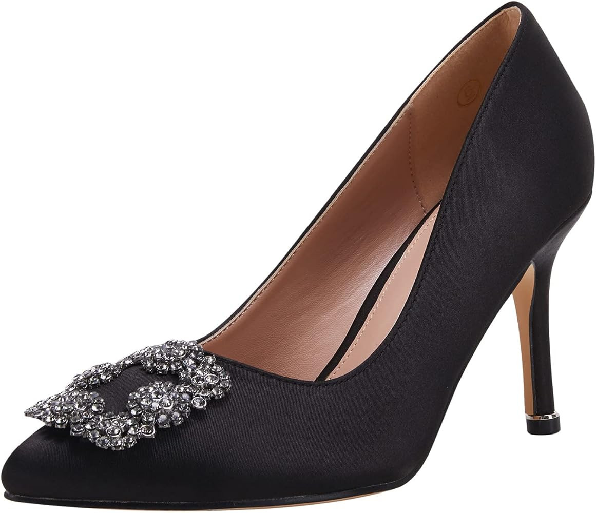 Women's Stiletto High Heel Pumps Classic Party Wedding Pointed Toe Pump Shoes with Jewel Buckle | Amazon (US)