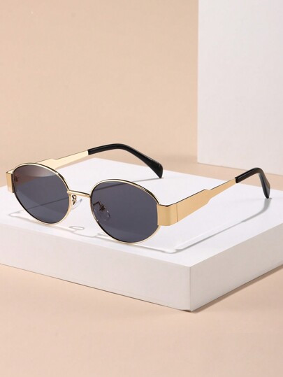 1pc Oval Shaped Small Fashion Women Fashion Glasses INS Street Fashion Vintage Fashion Glasses Metal Frame Black Fashion Glasses With Travel Beach Accessories Beach Accessories For Women Glasses Shades Basics Fall Winter Women Outfits Clothes Business Casual Gifts | SHEIN