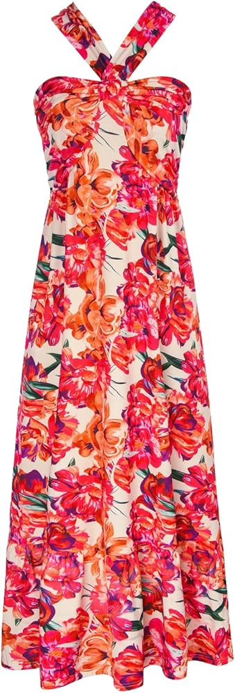 GRACE KARIN 2024 Women's Criss Cross Halterneck Sleeveless Summer Floral Print Flowy A Line Maxi ... | Amazon (US)