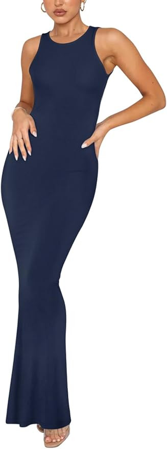 REORIA Women's Summer Sexy Lounge Tank Long Dress Elegant Sleeveless Halter Neck Bodycon Maxi Dre... | Amazon (US)