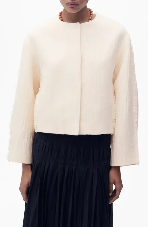 MANGO Oversize Fringe Cotton Jacket in Sand at Nordstrom, Size Large | Nordstrom