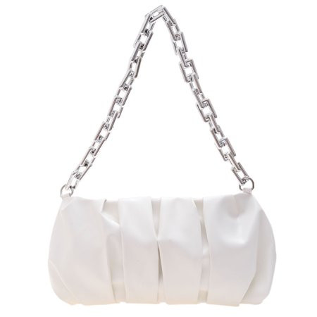Prremiy Retro Women PU Pleated Underarm Bag Solid Color Thick Chain Handbag (White) | Walmart (US)