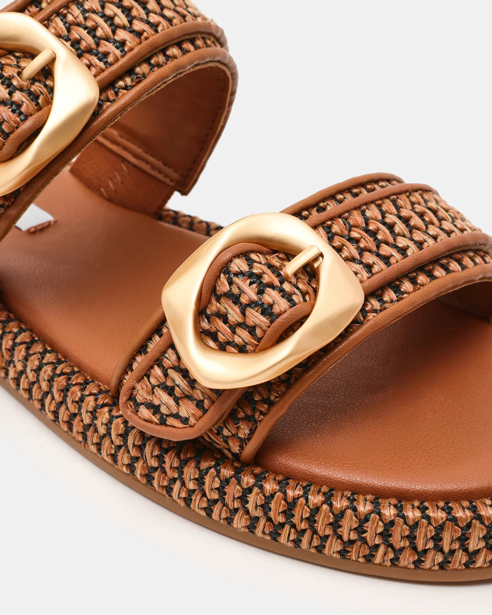 VEYA Brown Raffia Buckles Slide Flatform Mule Women's Sandal | Steve Madden (US)