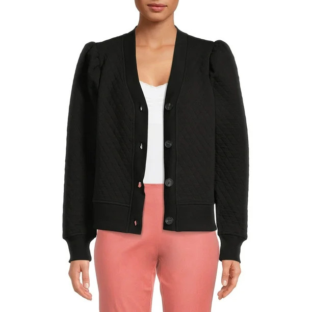 Time and Tru Women's Coordinating Quilted Puff Sleeve Top - Walmart.com | Walmart (US)