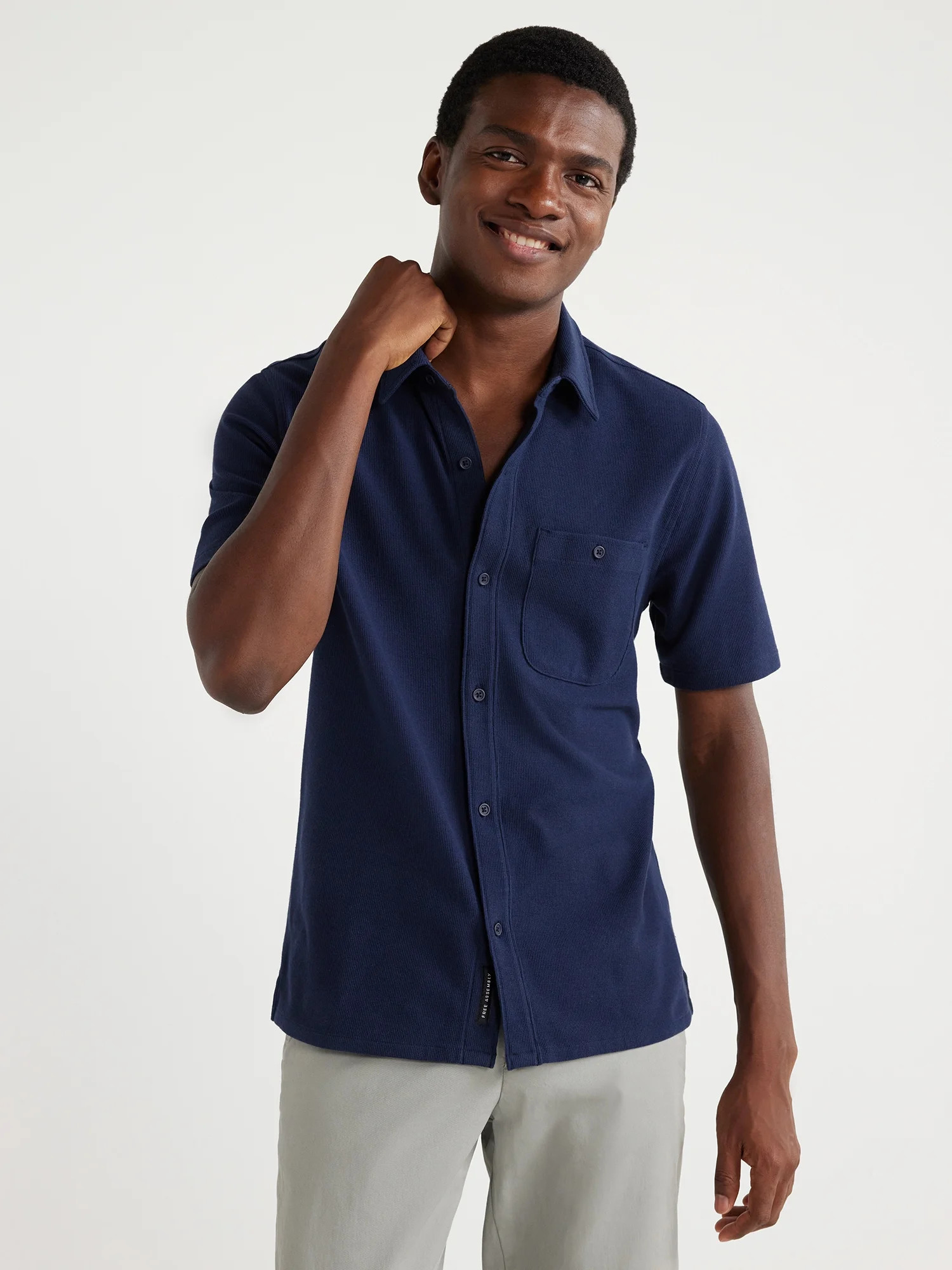 Free Assembly Men's Waffle Button-Up Shirt with Short Sleeves, Sizes S-3XL | Walmart (US)