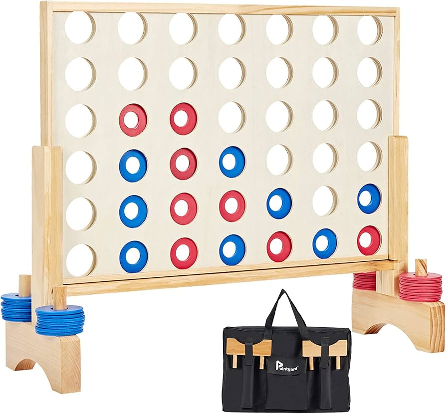 26X22In Giant Wooden 4 in a Row Game, Outdoor Yard Game for Famlies Adults, 42 Pcs Chips & Durabl... | Amazon (US)