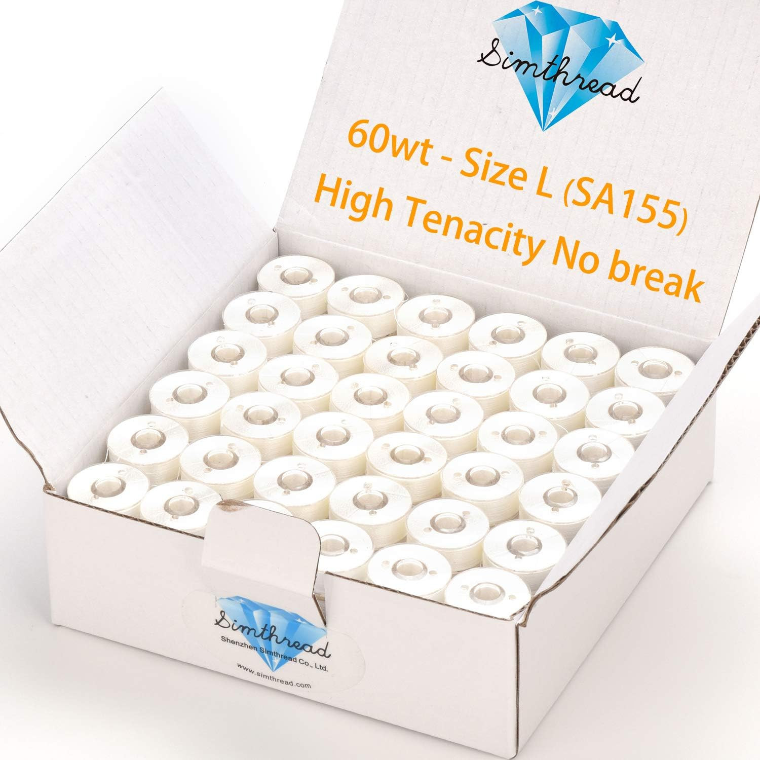 Simthread 144pcs Size L SA155 60WT Prewound Bobbin Thread - White | Amazon (US)
