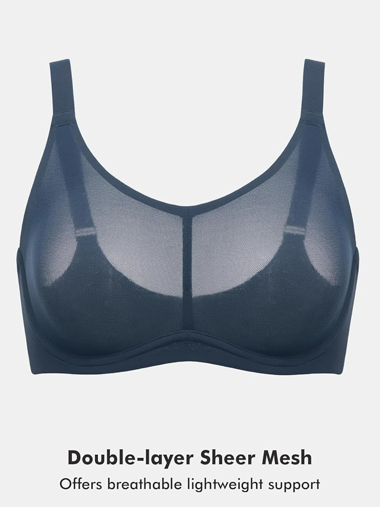 DELIMIRA Women's Cosnufy Sheer Full Coverage Bra Underwire Mesh See Through Plus Size Unlined | Amazon (US)