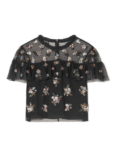 Needle & Thread - Lustre Cropped Embellished Tulle Top - Black | NET-A-PORTER (US)