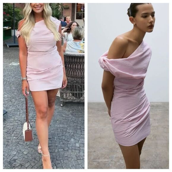 NWT Paris Georgia Mini Dress Pink Remmy One Shoulder Draped size S | Poshmark