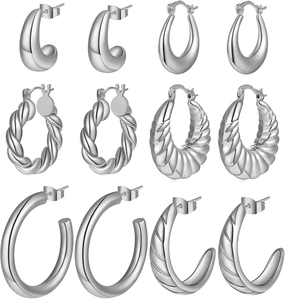 6 Pairs Gold/Silver Hoop Earrings for Women 14K Gold Plated Chunky Hoop Earrings Set for Women Th... | Amazon (US)