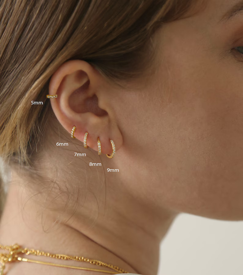 PAIR ITEM: 5mm~9mm Cz Huggie Hoops - Cartilage Hoops - Silver Hoops - Gold Hoop- Minimalist Earri... | Etsy (US)