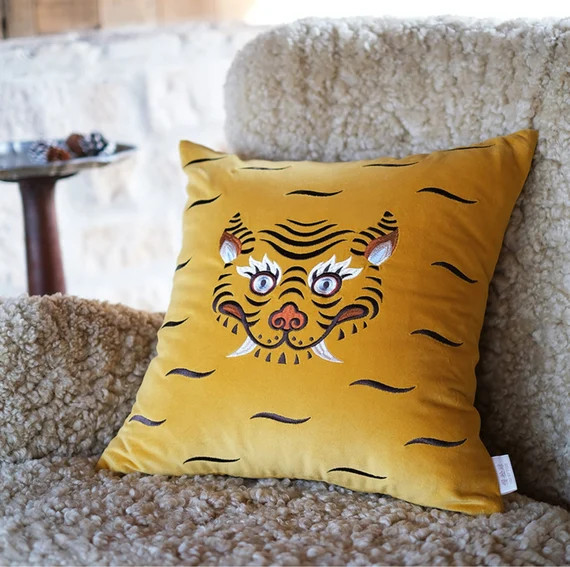 Tibetan Tiger Embroidered On Velvet! Tibetan Tiger Rug Throw Pillow Cover - Iconic Art of Tibet M... | Etsy (US)