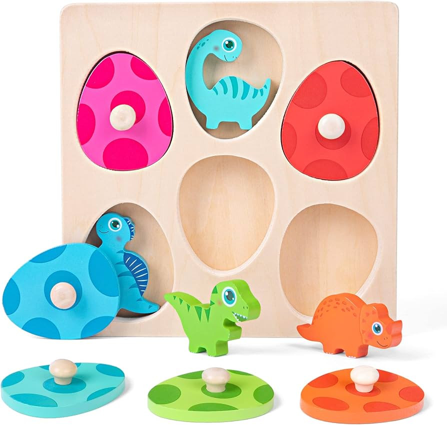 Montessori Wooden Puzzle for Toddlers 1-3, Dinosaur Egg Wooden Toy for 2+ Year Old, 1 Year Old Bo... | Amazon (US)