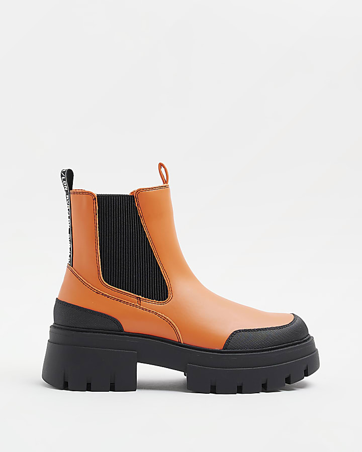 Orange wide fit chunky ankle boots | River Island (UK & IE)