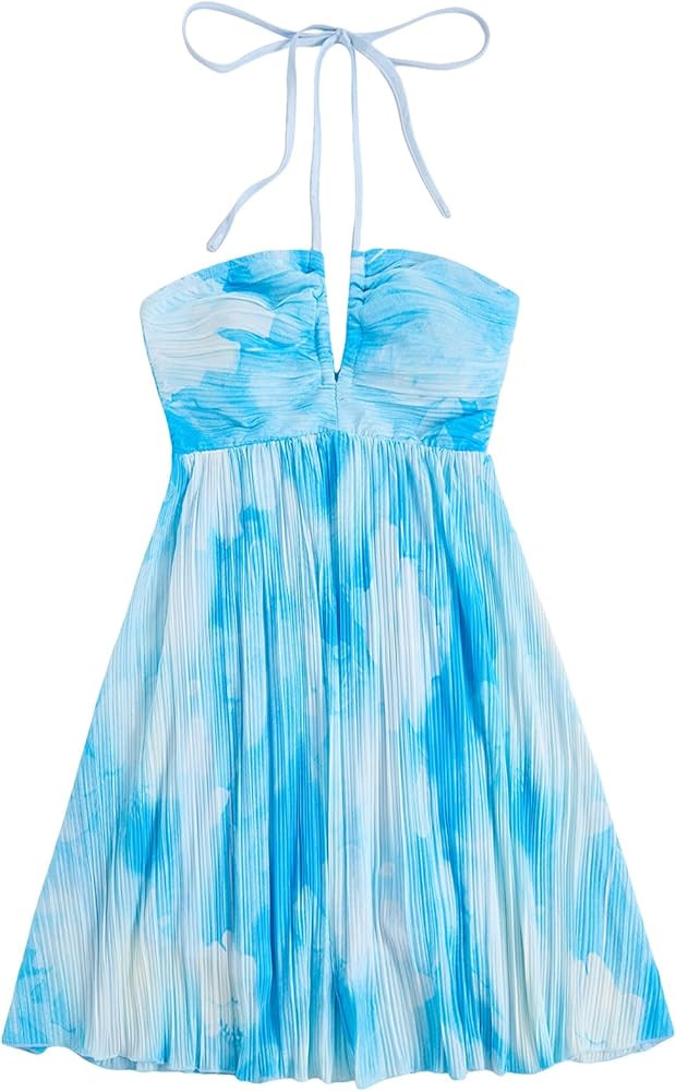 SOLY HUX Women's Tie Dye Cami Dress Halter Backless Sleeveless A Line Short Summer Dresses Sundre... | Amazon (US)