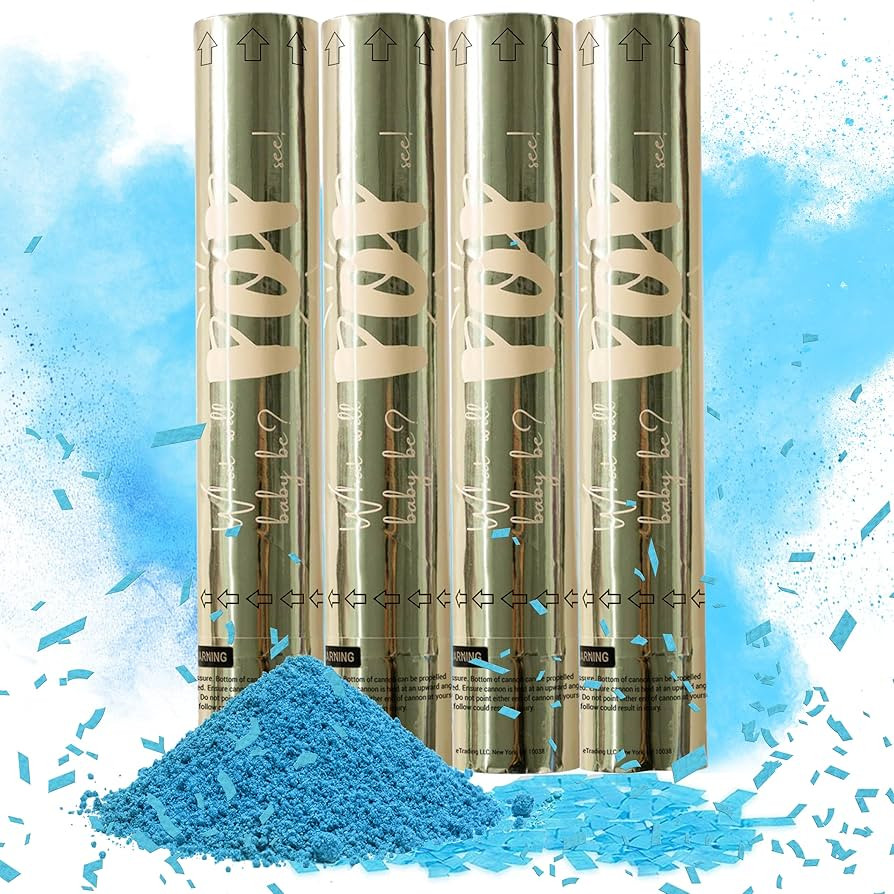 Revealations Gender Reveal Confetti Powder Cannon - Set of 4 Blue Party Supplies Poppers - Gender... | Amazon (US)
