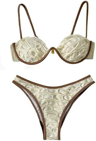 SHENHE Women's Underwire Swimsuits High Cut Cheeky Bikini Set 2 Piece Textured Bathing Suits | Amazon (US)