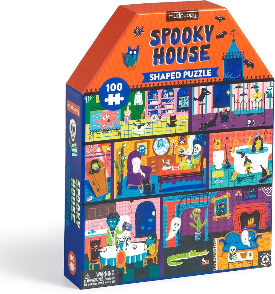 Mudpuppy Spooky House \u2013 100 Piece Unique House Shaped Scene Puzzle with Colorful and Fun Ill... | Amazon (US)