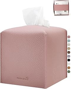 Tissue Box Cover 5X5X5'' PU Leather Tissue Holder Square Tissue Cube Box Organizer for Bathroom V... | Amazon (US)