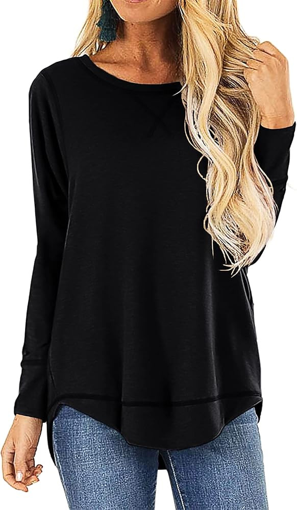 HIYIYEZI Fall Tops for Women Long Sleeve Side Split Casual Loose Tunic Top | Amazon (US)