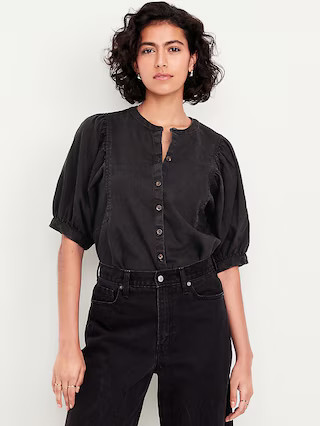 Puff-Sleeve Button-Down Cropped Shirt | Old Navy (US)