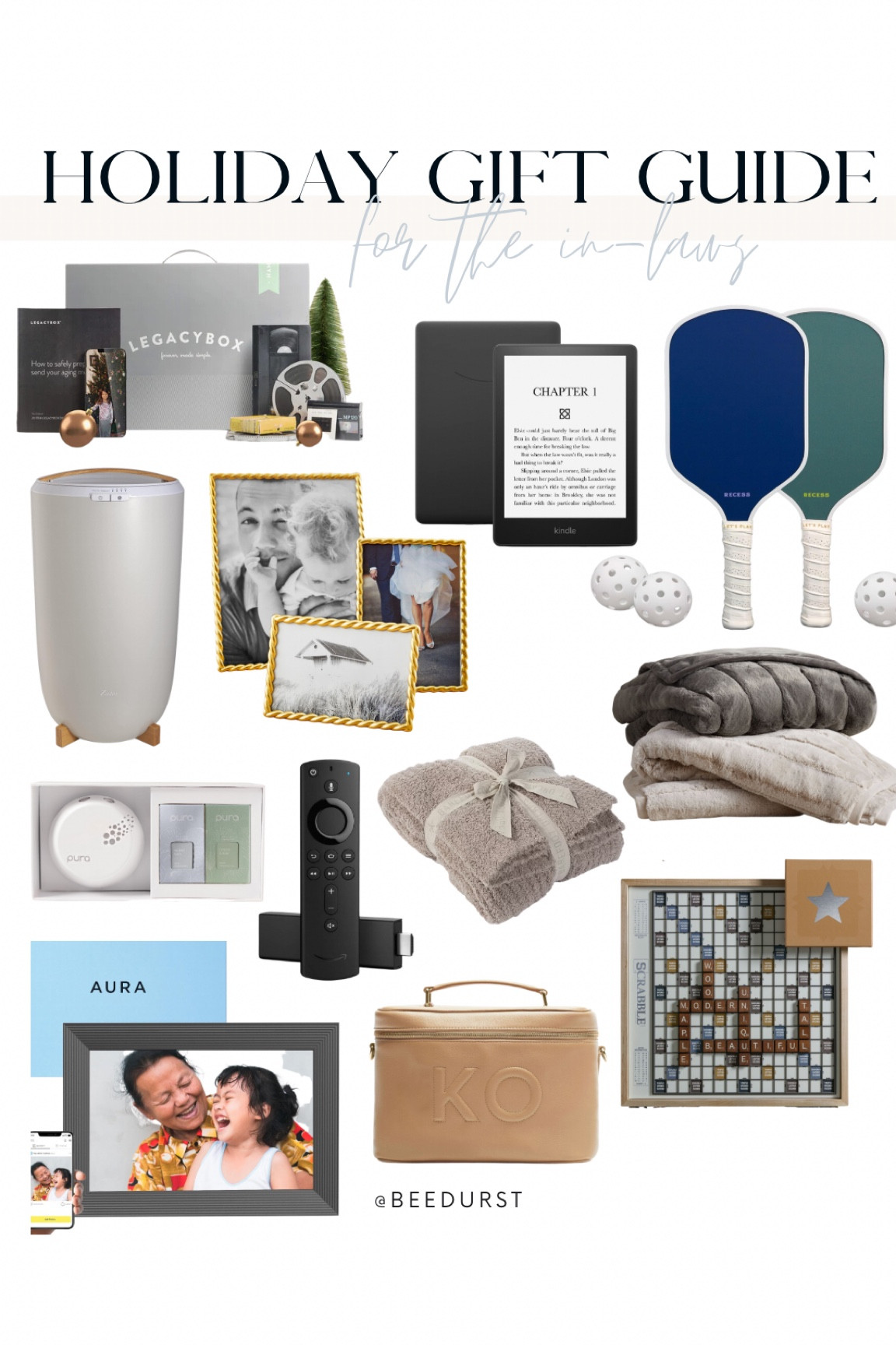 Gift guide for your in-laws! 

Video converter, pickleball set, kindle, barefoot dreams blanket, pottery barn blanket, scrabble, bag, photo frame, frames, holiday gifts, Christmas gifts, home gifts, 

#LTKHoliday #LTKhome #LTKGiftGuide
