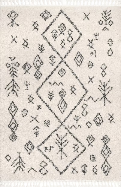 Off White Abstract Tasseled Area Rug | Rugs USA