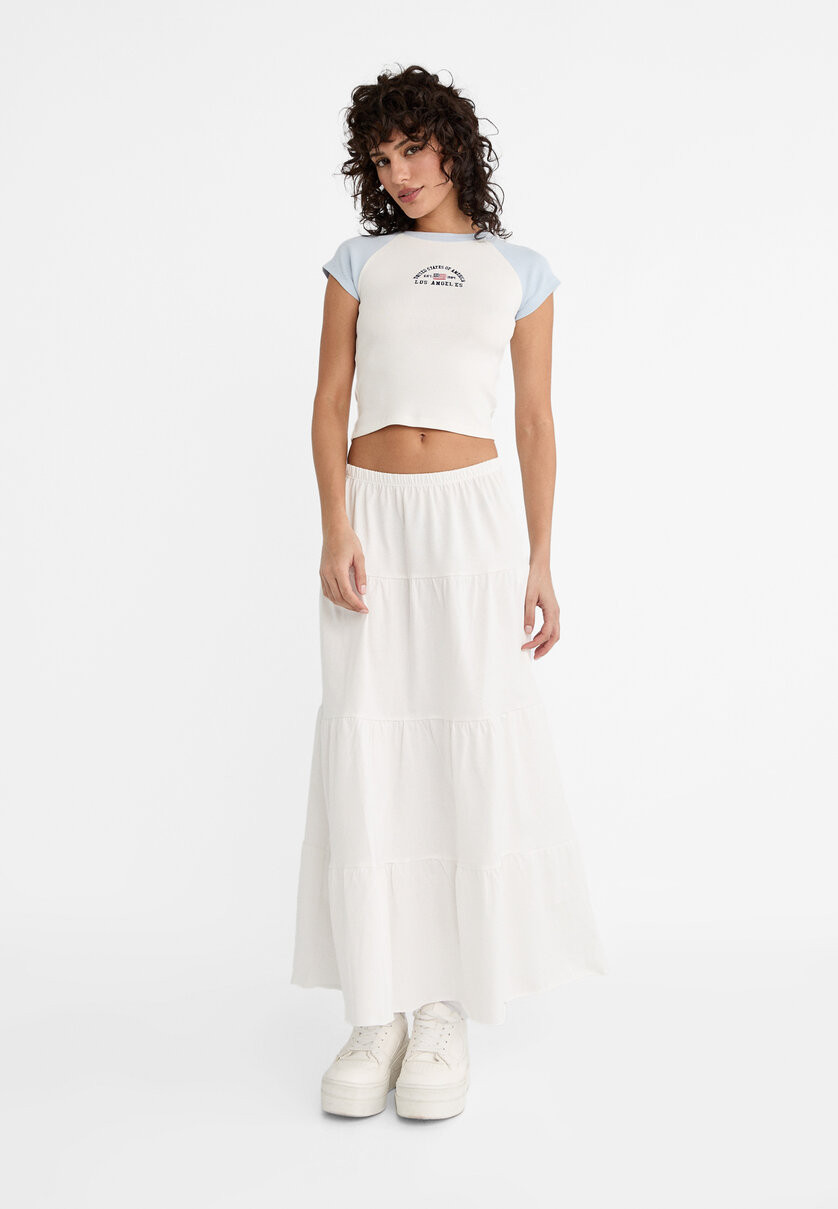 Long flowing boho skirt - Women's fashion | Stradivarius United Kingdom | Stradivarius (UK)
