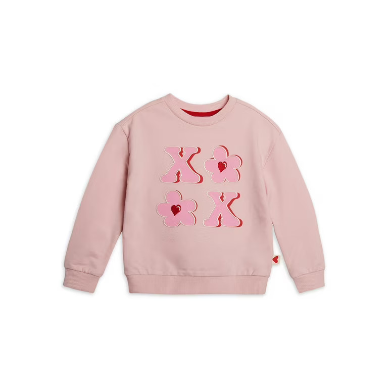 Wonder Nation Toddler Girls Valentines Day Crewneck Sweatshirt with Long Sleeves, Sizes 2T-5T | Walmart (US)