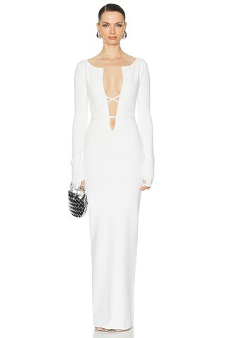 Helsa Niall Deep V Neck Dress in White | FWRD 