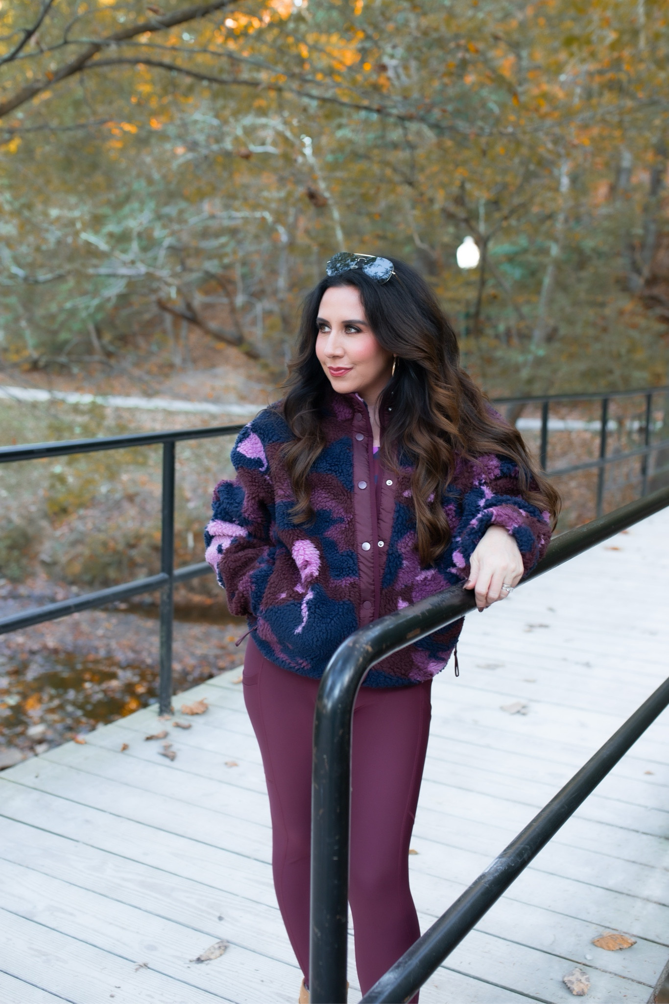 Glitch Camo/Merlot Sherpa jacket & sports bra. Merlot leggings

#LTKfindsunder50 #LTKfitness #LTKover40