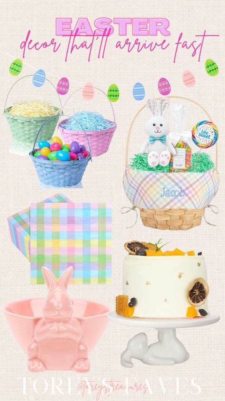 Easter decor and Easter baskets! Also linking Easter banners and platters/cake trays! So cute and festive 