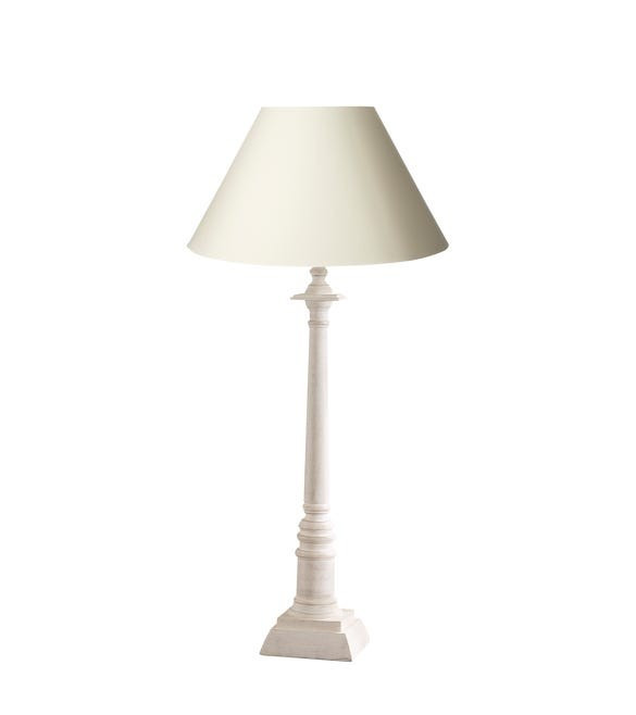 Wooden Roman Column Bedside Lamp - Cream | OKA US