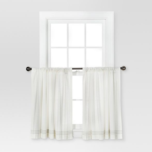 36"x42" Stiped Border Curtain Tiers Cream/Gray - Threshold™ | Target