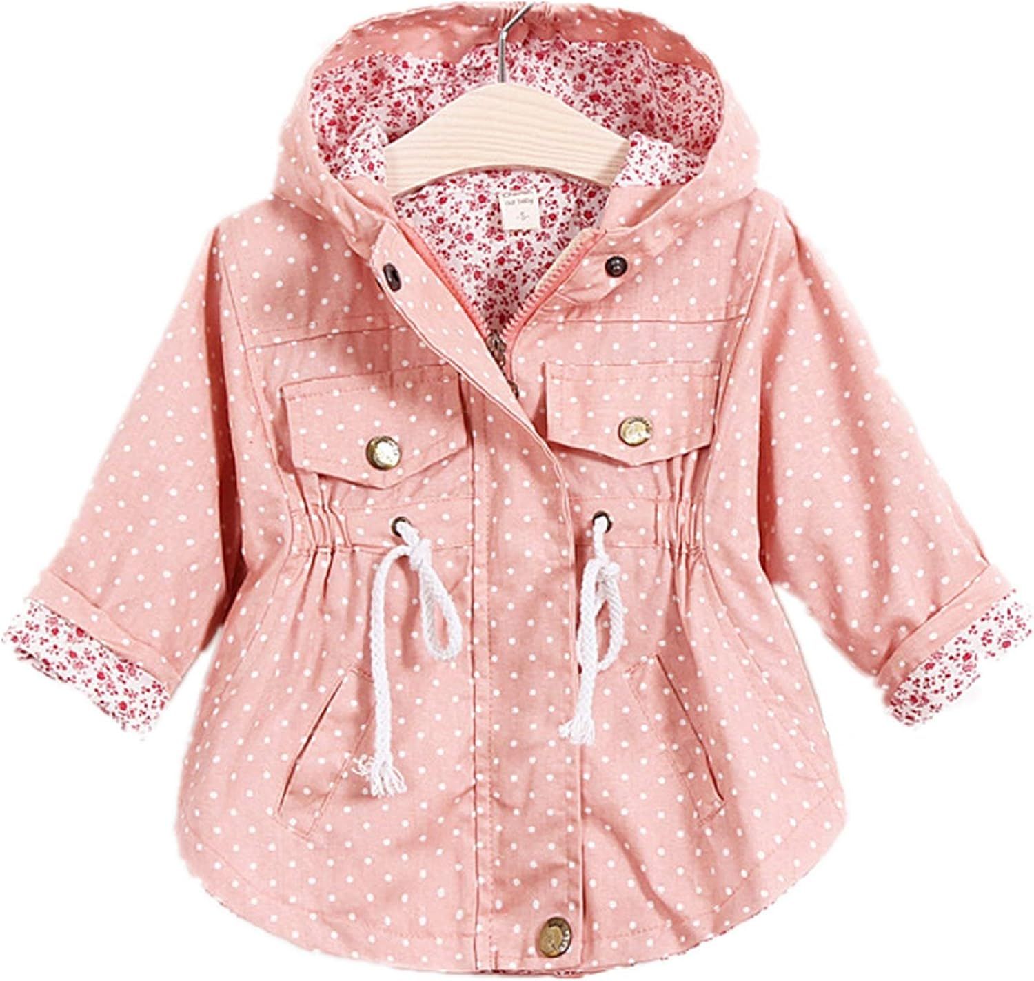 Winzik Little Baby Girls Kids Outfits Spring Autumn Polka Dot Pattern Hooded Windbreaker Jacket Casu | Amazon (US)