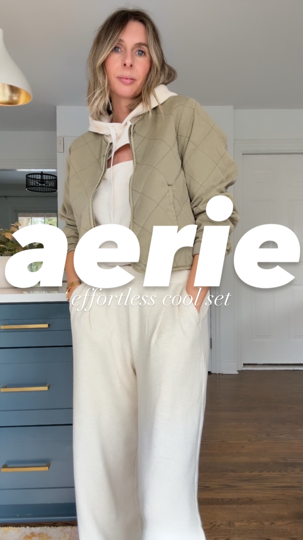 effortless everydaystyle right here! this set. wide leg. comfy. cool. love it! and this is the most perfect spring jacket. the color. the cut…so good when thrown over a hoodie! 👌 

sizing…medium in all pieces. 

ugh, just saw this hoodie is sold out online. 😫 i know how annoying that is. check in your localstore - they had lots on mine. or pair with another hoodie. i linked some of the same color. 🤍

#effortlessstyle #styleover40 #sweatset #widelegpants #everydayoutfit #

effortless style and daily outfit inspo. matching set, sweats set, elevated everyday wear, aerie set, aerie sale, new at aerie, style over 40. #aeriereal wide leg set, wide leg joggers, spring outfit, spring jacket, olive jacket, travel outfit. 