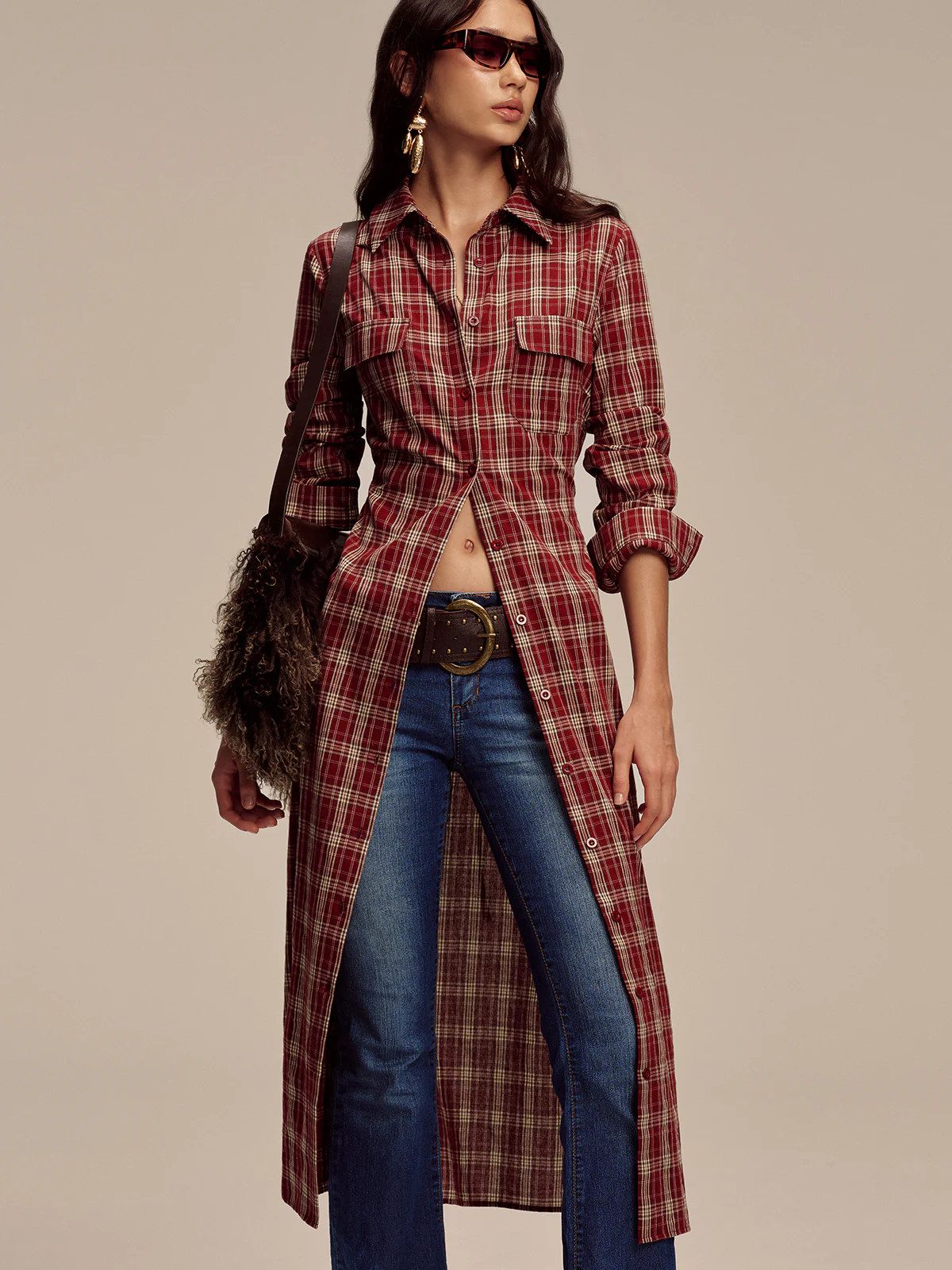 Plaid Button Front Shirt Dress | Commense