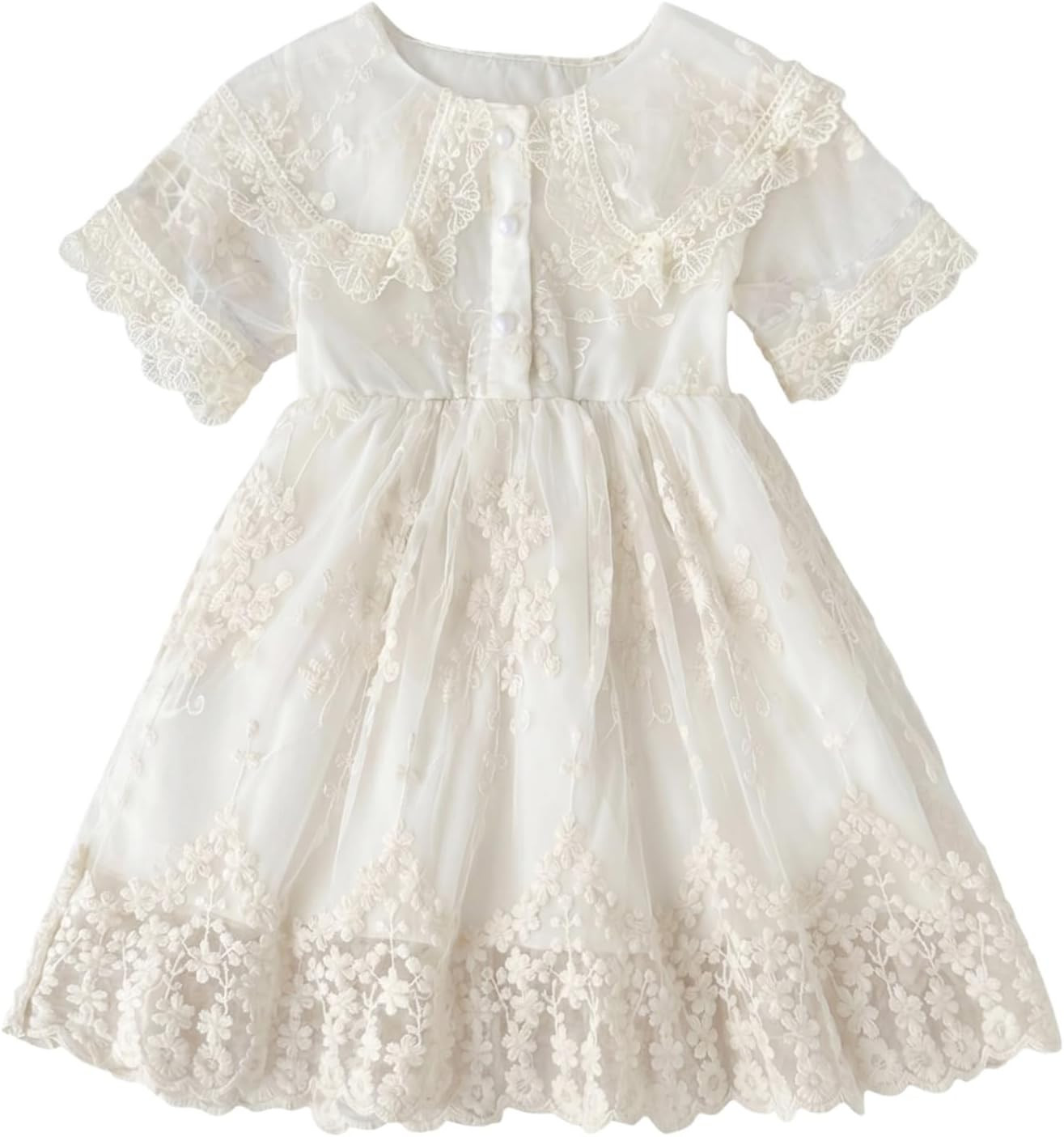 Toddler Baby Girl Vintage Lace Dress Peter Pan Collar Puff Sleeve Birthday Party Princess Dress Girls Summer Outfits | Amazon (US)