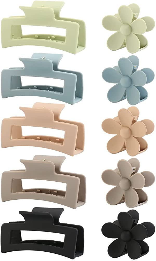 10 Pack Square Hair Clips, Hair Clips for Women & Girls, Matte Non Slip Flower Claw Clips, Rectan... | Amazon (US)