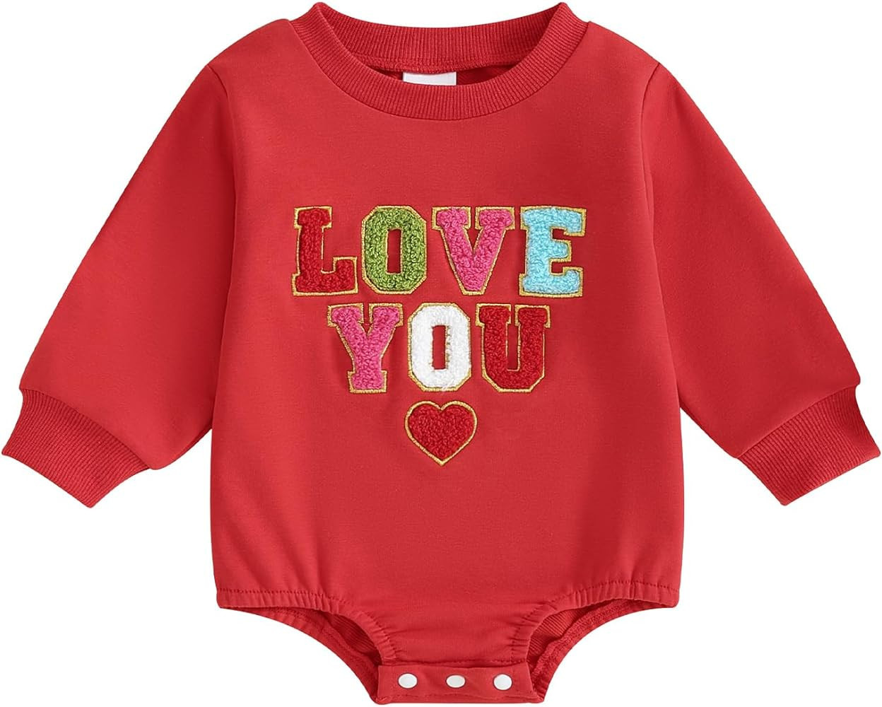 Amiblvowa Newborn Infant Baby Girl Oversized Sweatshirt Bubble Romper Crewneck Love Embroidery On... | Amazon (US)