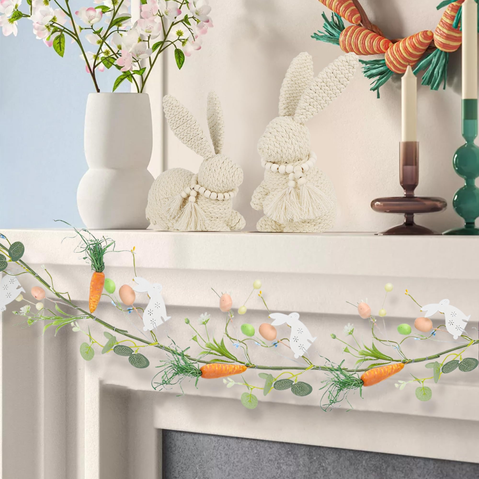 DR.DUDU 4 FT Easter Garland-Bunny & Carrot Garland Decorations for Mantle, Spring Artificial Garl... | Amazon (US)