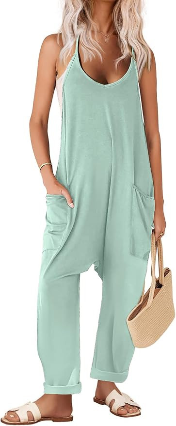 Ekouaer Womens Sleeveless Jumpsuit Loose Spaghetti Strap Baggy Overalls Jumpers Casual Long Pants... | Amazon (US)