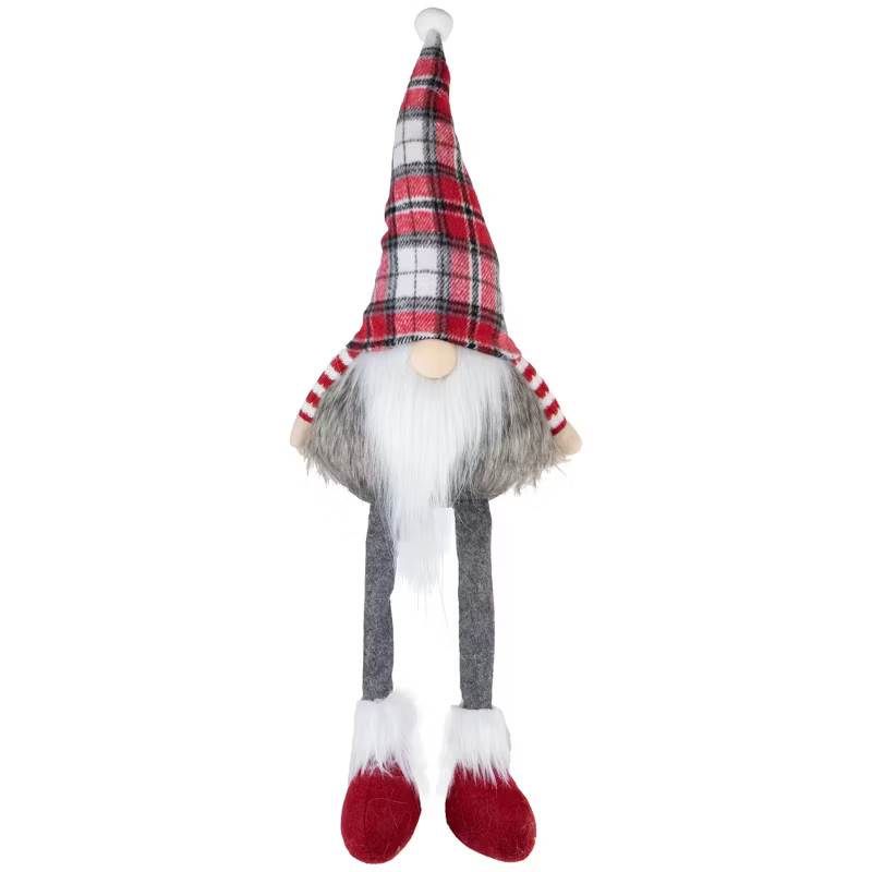 Northlight 23" Red, Gray, and White Plaid Sitting Gnome Christmas Decoration | Target