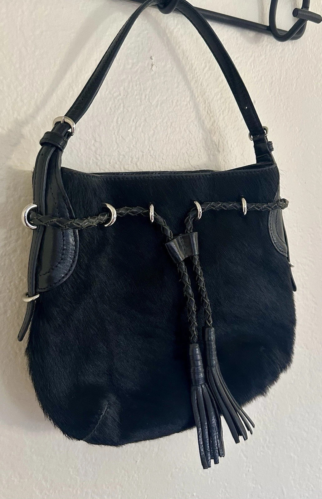 Vintage DKNY Black Calf Hair Leather Shoulder Bag Braided Tassel Y2K Hobo Purse | eBay | eBay US