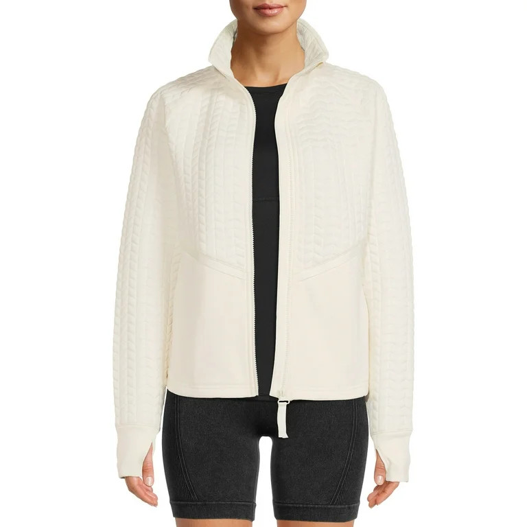 Avia Women's Full Zip Quilted Mixed Media Jacket With Thumbholes | Walmart (US)