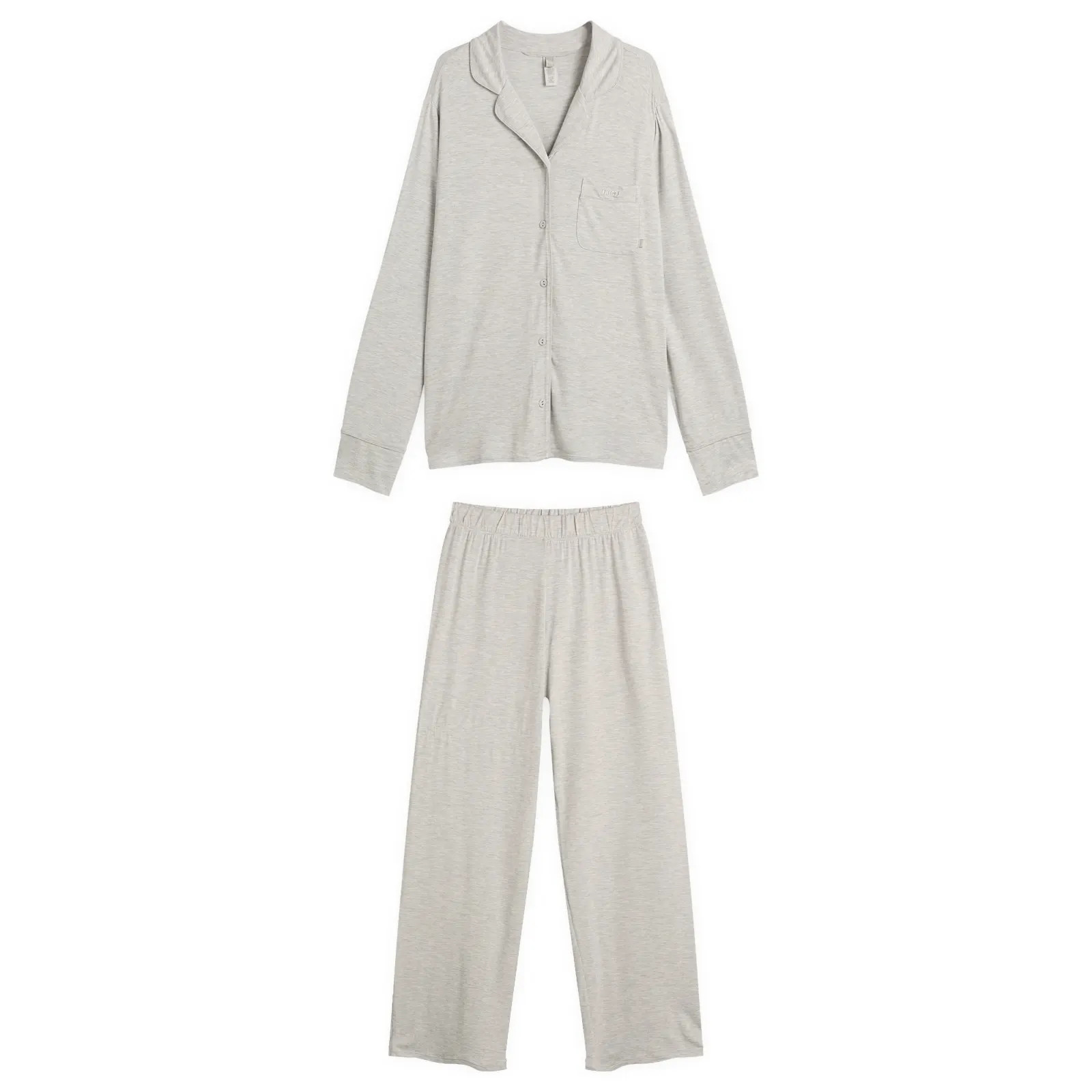SKIMS Women's Sleep Long Sleeve Button Up Sleep Set in Light Heather Grey, Size X-Large | END. Clothing