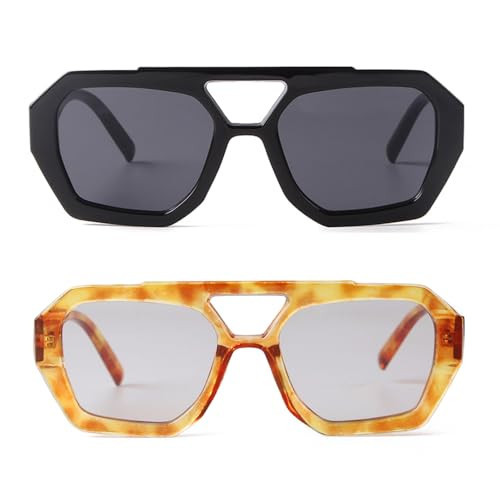 Laurinny Trendy Designer Hexagon Aviator Sunglasses For Women Thick Frame Double Bridge Sun Glasses | Amazon (US)