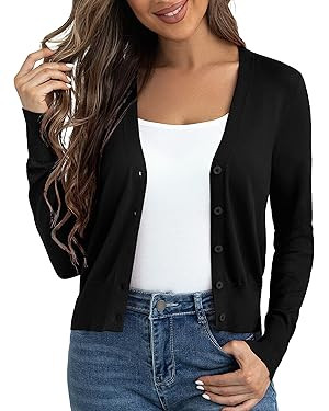 Ahlaray Women's Cropped Cardigans Sweaters Button Down Open Front Bolero Shrugs for Dresses, S-XL | Amazon (US)