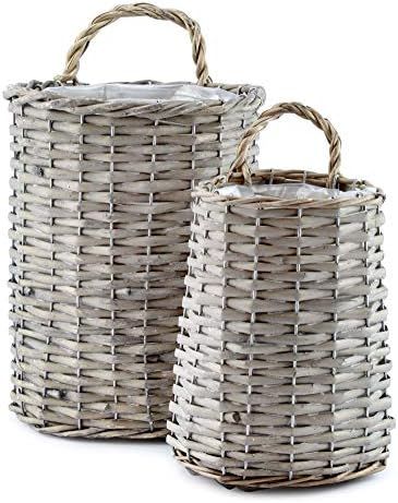 AuldHome Wall Hanging Baskets (Set of 2); Woven Wicker Rustic Farmhouse Gray Washed Door Baskets,... | Amazon (US)